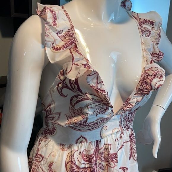 Cupshe Plunge Ruffle Fitted Waist Tie A-Shape Dress White Pink Size Large‎ - Picture 11 of 14